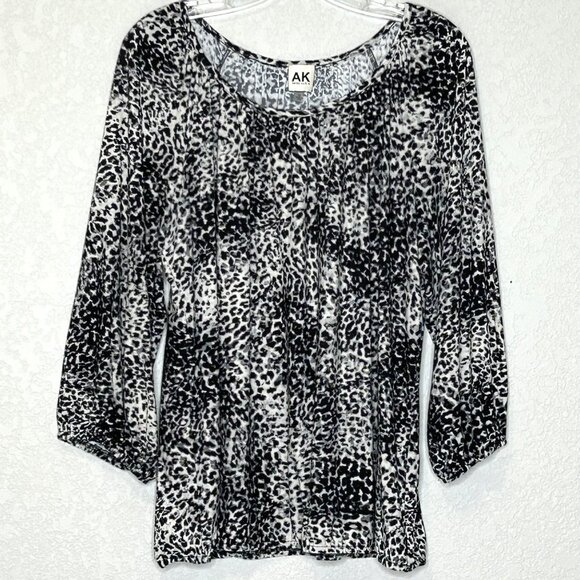 Anne Klein Women's 1X Black Gray 3/4 Sleeve Blouse - Picture 7 of 12